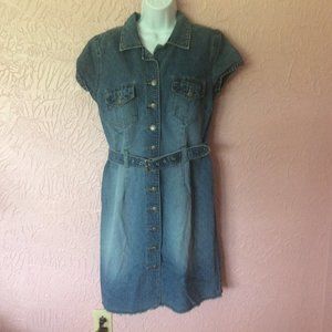 Vintage Denim Dress Womens Size Missy 11/12 Button Front Belt